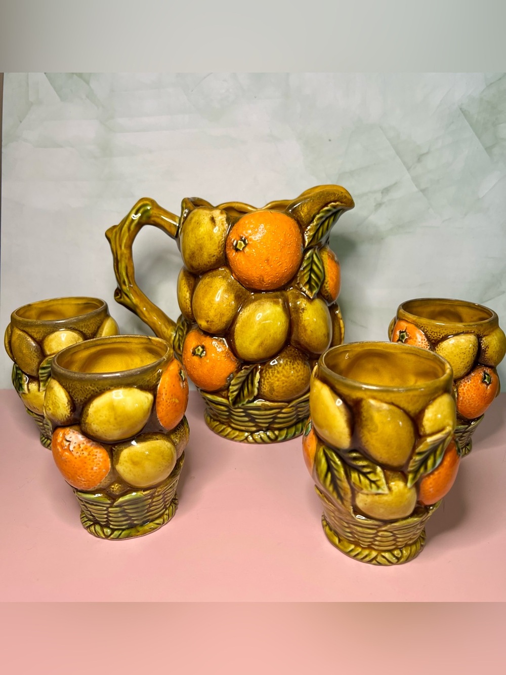 Vintage 1960s Inarco Orange Spice Pitcher and Cups